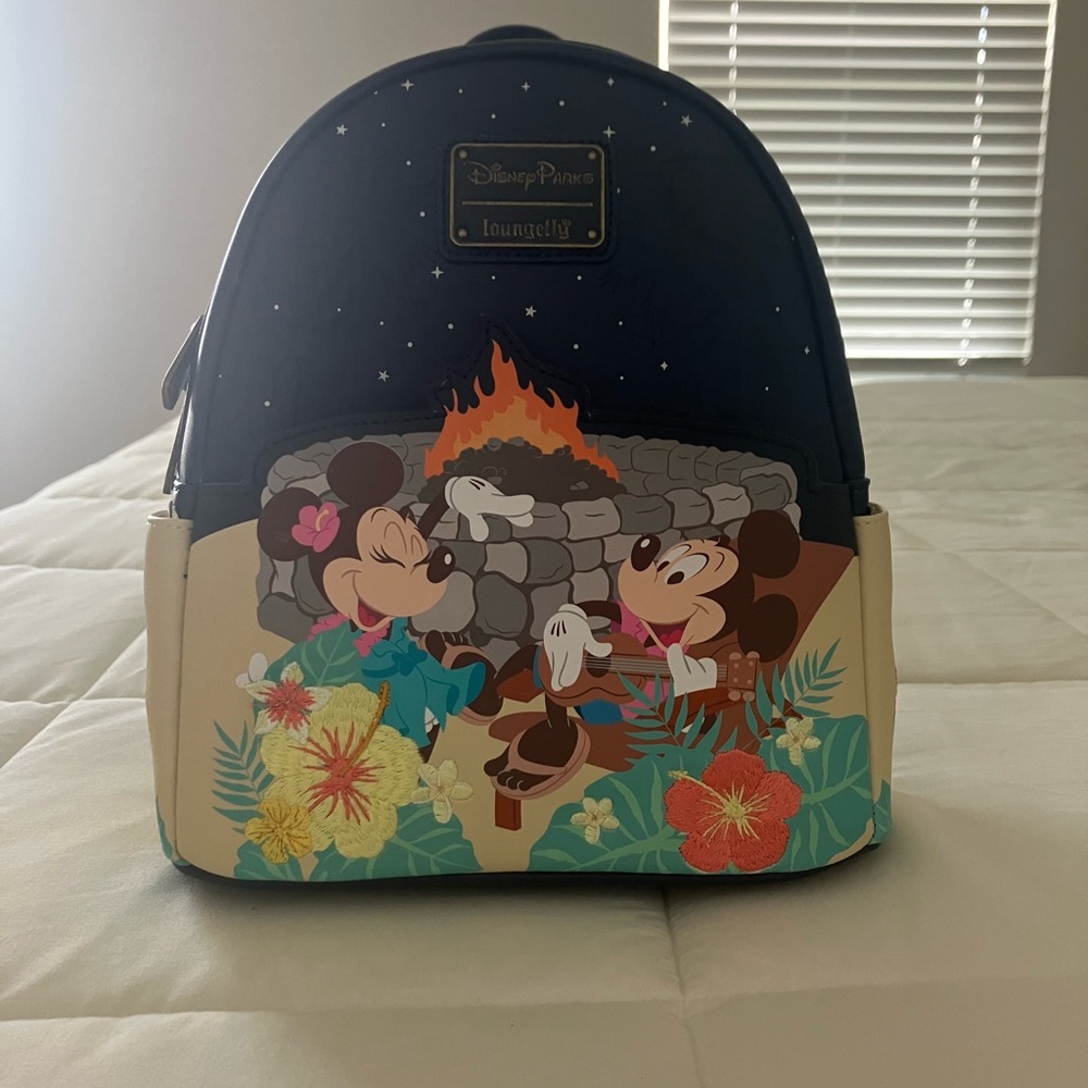 Loungefly Aulani mickey and minnie campfire glow in the dark bag
